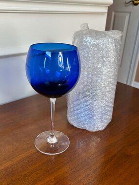 Cobalt blue clear stem balloon goblets
